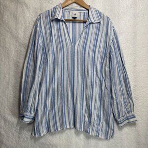 Cabi Harbor Top Style 5894 Women’s Medium Blue White Striped Linen Blend Tunic